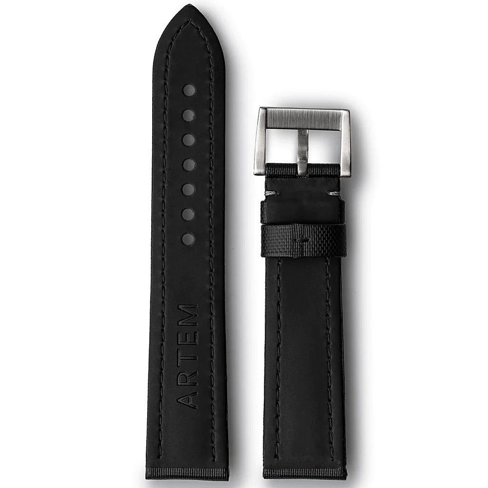 Artem Classic Sailcloth Watch Strap - Black with Grey Stitching