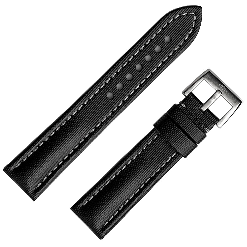 Artem Classic Sailcloth Watch Strap - Black with Grey Stitching