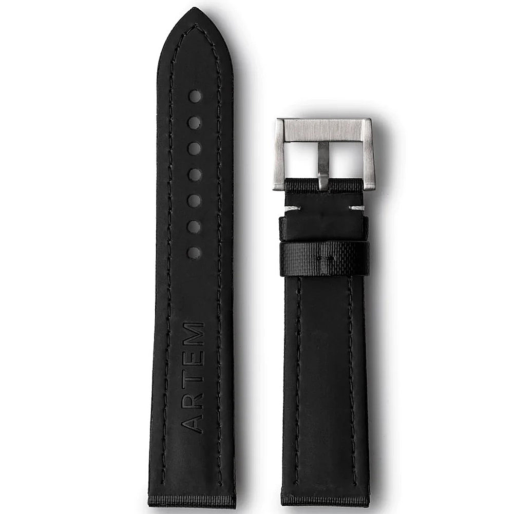 Artem Classic Sailcloth Watch Strap - Black with White Stitching