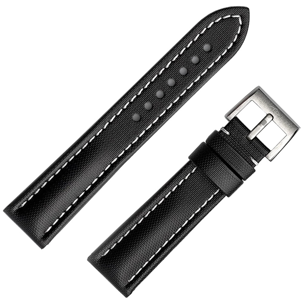 Artem Classic Sailcloth Watch Strap - Black with White Stitching