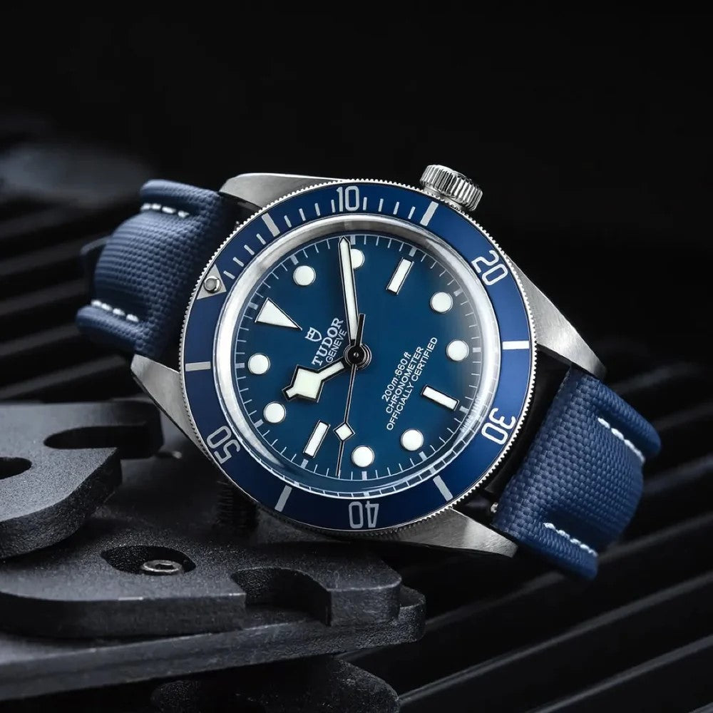 Artem Classic Sailcloth Watch Strap - Blue with White Stitching